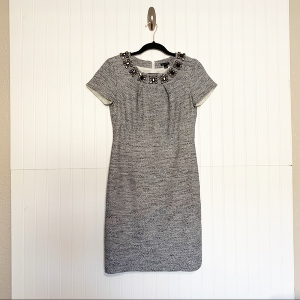 Ann Taylor Black White Bejeweled Sheath Dress